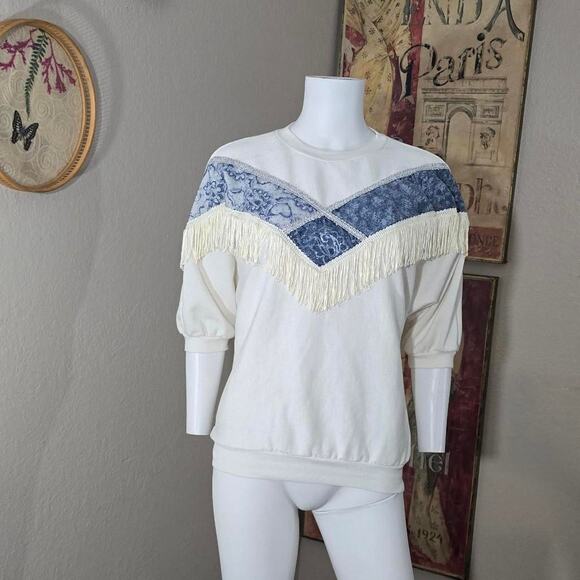 Vintage Western Style Lace and Fringe Batwing Sweater by Weathered Blues - Picture 1 of 6